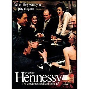 1988 Hennessy Cognac Vintage Print Ad Woman Playing Piano Bar Lounge Wall Art